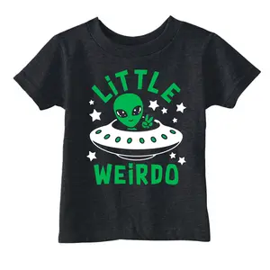 Toddler Funny T Shirts Little Weirdo Sarcastic Alien UFO Graphic Novelty Tee For Young Kids Funny Toddler Shirts Funny Space Apparel Childrens Graphic Tees Black -