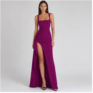 Premium Stretch Fabric Maxi Dress,Premium Women's INS-Style Evening Gown Sexy Spaghetti-Strap, Backless, High-Slit