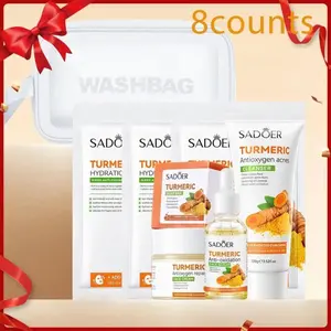 Turmeric Skin Care Set, 8 Counts/set Cleaning Soap & Serum & Facial Cream & Facial Cleanser & Facial Mask & Cosmetic Bag, Skin Care Kit, Summer Gift, Moisturizing