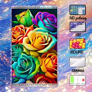 DIY 5D flocked diamond painting kit, AB diamonds, fairy dust diamonds, crystal diamonds, roses, colorful petals, diamond embroidery, special craft diamond art kit, wall decoration, gift for family, loved ones, friends.