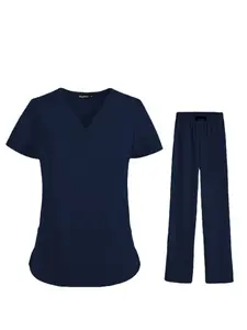 Elastic Quick-Dry V-Neck Two-Piece Scrub Hospital Nurse Uniform Set Beauty Salon Workwear and Operating Outfit Elastic and Slim-Fitting Quick-Dry and Breathable Suitable for Daily Wear in Hospitals Beauty Salons and Operating Rooms