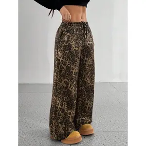 Women's Leopard Print Drawstring Waist Sweatpants, Casual Pocket Trousers for Daily Wear, Ladies Bottoms for All Seasons, Casual Streetwear Pants