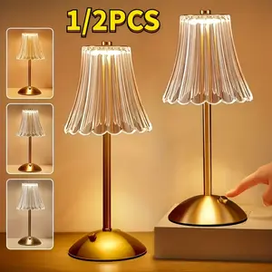 1/2pcs Vintage Mini Table Lamp, Suitable for Home, Dining Table, Restaurant Wireless Table Lamp, Golden Rechargeable Lamp, USB Charging 12'' Height LED Copper Portable Outdoor Indoor Table Lamp, 3-Color LED Mini Portable Touch Lamp. Halloween