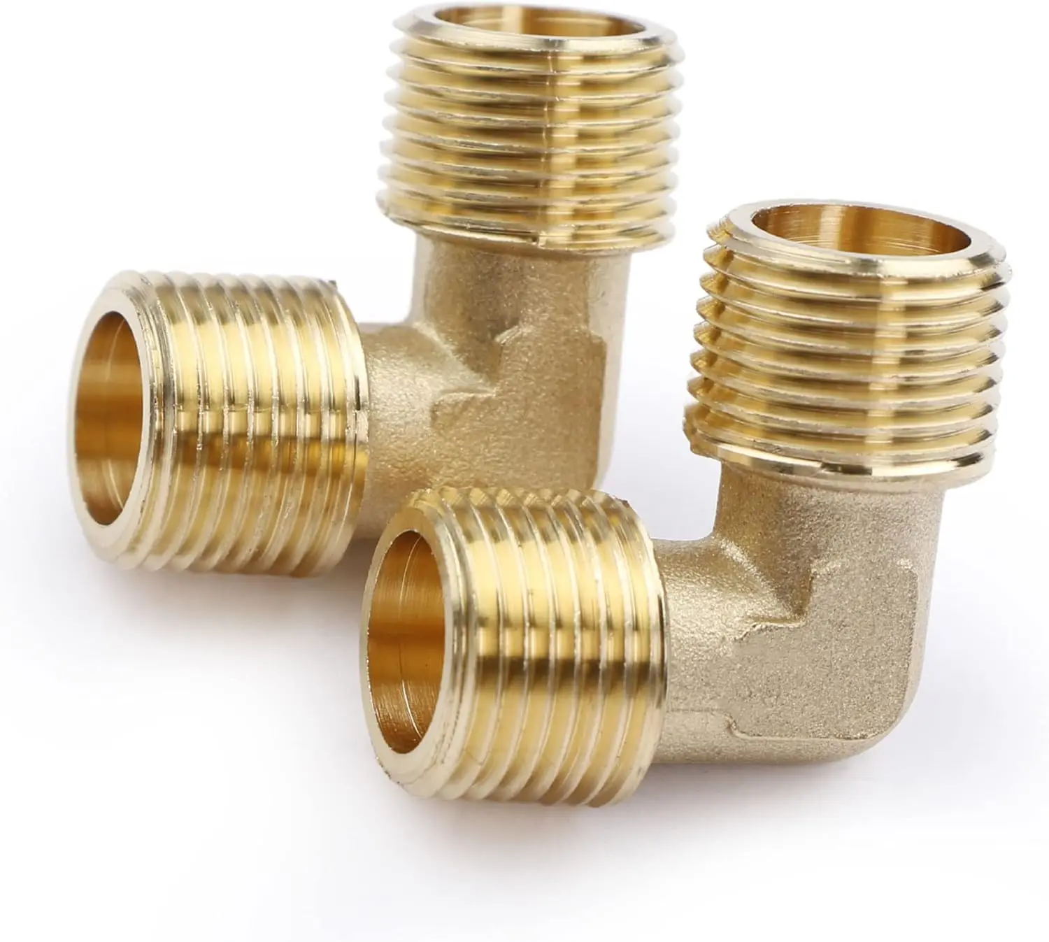 2-Count Brass 90 Barstock Street Elbow Pipe Fitting with Deep Threads, 3/8" NPT Male-Male Adapter for Connecting Same-End-Size Pipes, Oil & Hose Systems to 3/8" NPT Connections