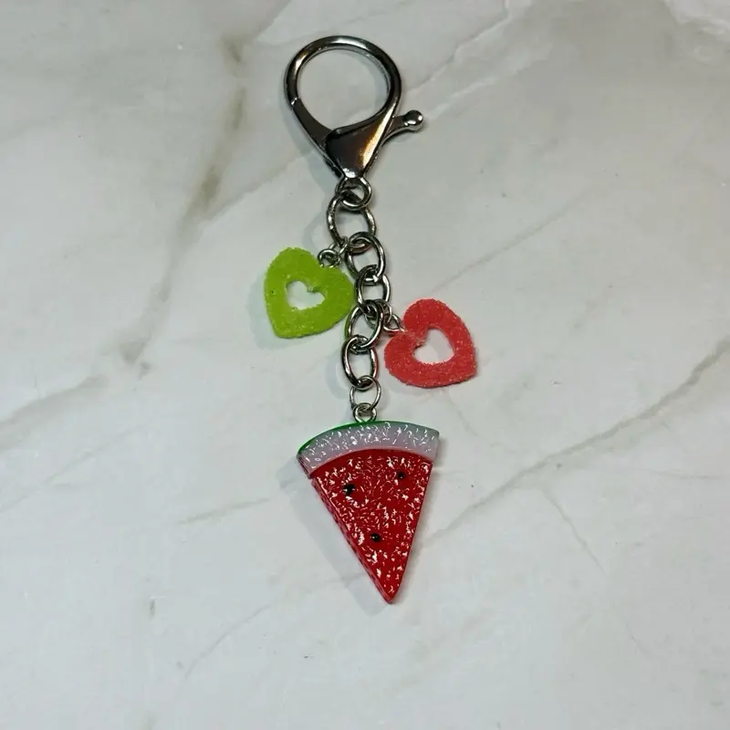 Watermelon & Sugar Bag Charm with Heart Charms and Watermelon Slice Design