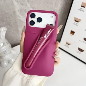Aesthetic Silicone Phone Case with Built-in Lip Balm Holder for iPhone 12 13 14 15 16 Pro Max