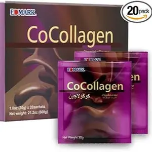 EDMARK CoCollagen Chocolate Flavored Powder - Natural Ingredients High Grade Quality Marine Collagen 30g x 20 Sachets for Chocolate Beverages Dietary Supplement