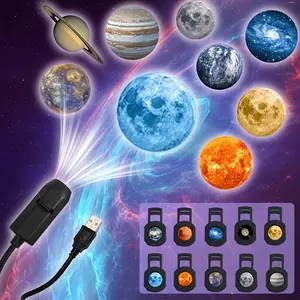 10 Interchangeable Patterns LED Planet Projector Lamp, Aurora Projector Lamp, USB LED Projection Light, 360° Rotatable, Bedroom Ceiling, Photography Background, Wedding