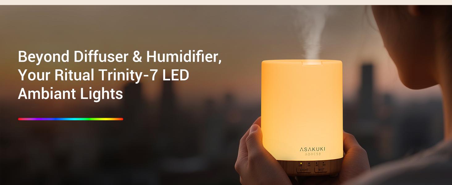 ASAKUKI 300ML Essential Oil Diffuser, Quiet 5-in-1 Premium Humidifier, Natural Home Fragrance Aroma Diffuser with 7 LED Color Changing Light and Auto-Off Safety Switch