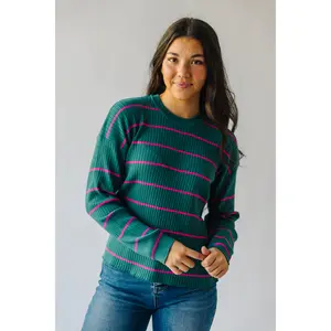 The Sorrentino Knit Sweater in Teal + Pink Stripe