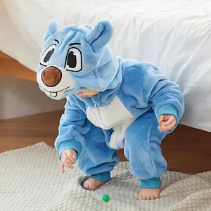 Kids Baby Onesie Animal Cosplay Costume Flannel Cartoon Zipper Pajamas Hooded Romper for Infants Toddlers Warm Fleece Pajamas  Children's Fall Winter Jumpsuit Halloween Christmas Party Outfit Casual Clothes for Boys and Girls 0-4T