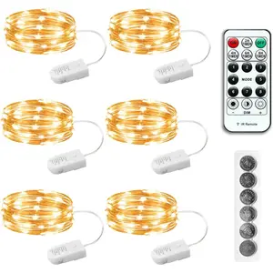 6PCS 7ft 20LEDs Warm White Twinkle Fairy Lights, Battery Powered with Remote Timer, Waterproof Small Silver Wire Firefly Starry Mini Lights for DIY Wedding Party Christmas