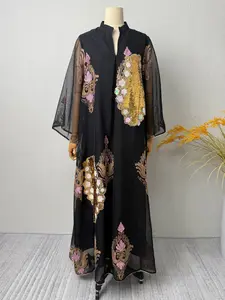 Elegant Muslim Women's Robe, Beaded Embroidery Design, Loose-Fitting, All Seasons Wear, Ethnic Pattern, Stylish and Comfortable, Islamic Abaya