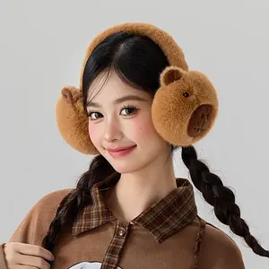 Cute Capybara Earmuffs Plush fleece, capybara-shaped ears with a fluffy tail-like braid-like hair accessory, warm winter ear protection (hand wash only) Ear Warmers Ear Snood Animal theme clothing accessories