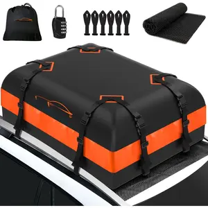 Rooftop Cargo Carrier - 15 Cubic  Roof Top Cargo Bag for   SUVs with/Without Rack, Heavy Duty 840D  Roof Bag with Anti-Slip Mat, 8 Reinforced Straps, 6 Door Hooks & Lock