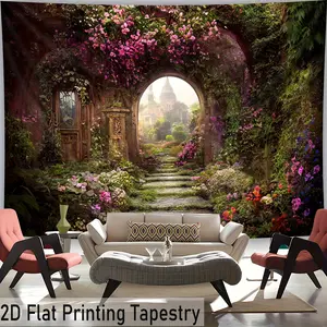 1pc 3.2meter*240.03cm Extra Large Vintage Arch Garden Tapestry, Aesthetic Printed Tapestry, Wedding, Birthday Gift, Party Decoration, Suitable for Living Room, Bedroom, Dormitory, with Free Hanging Clips