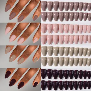 96pcs Long Almond Nude Fake Nails, Low Saturation, Glossy Finish, Reusable, Includes Jelly Glue and Nail File, Perfect for All Seasons