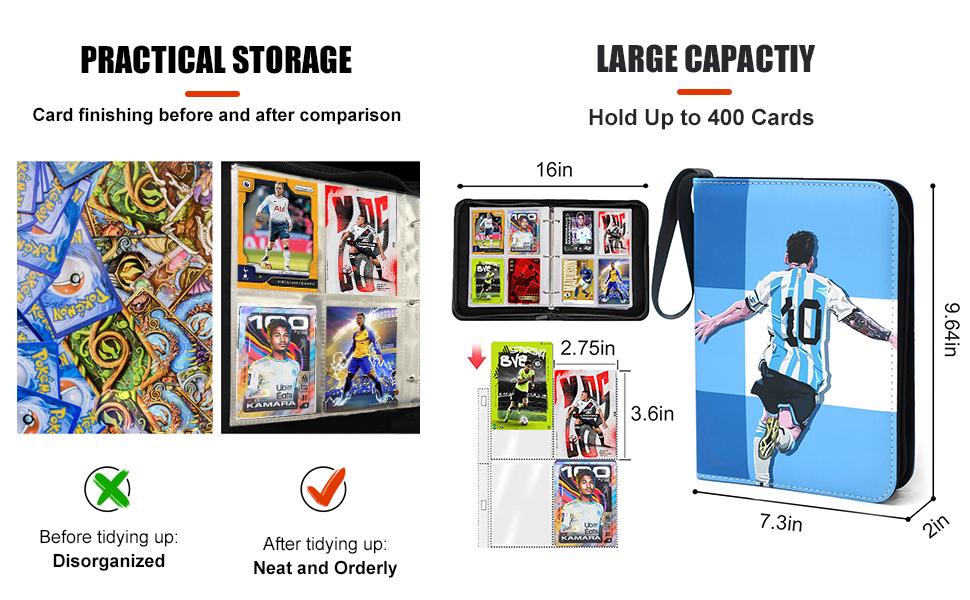 400 Pockets Soccer Card Binder for Soccer Cards 2025 2026,Portable Waterproof Storage Bag with Removable Sleeves for Topps Sports Cards Collectors