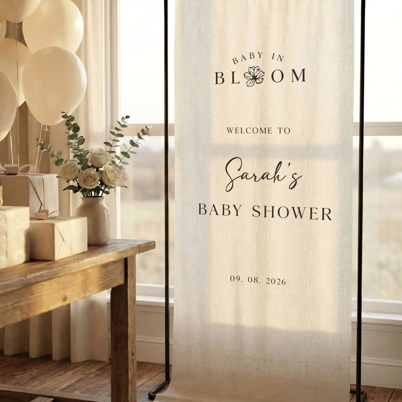 Custom Fabric Baby Shower Sign • Modern Linen Wedding Sign • Baby Shower Banner • Personalised Wedding Decor • Engagement Party Sign