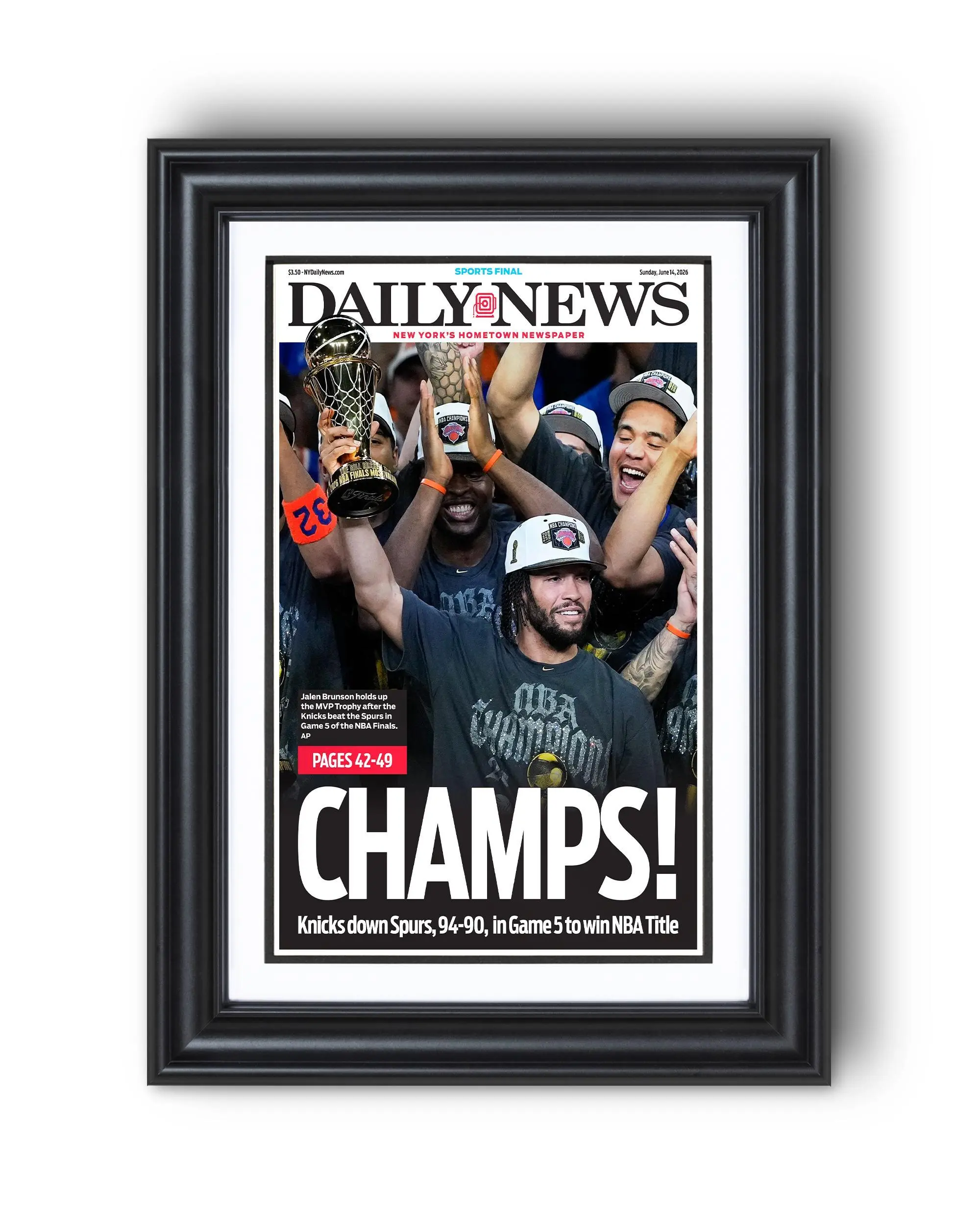 2026 New York Knicks “CHAMPS!” Championship UnFramed Newspaper – First Title in 53 Years Wall Art, office decor, home decor, poster unframed