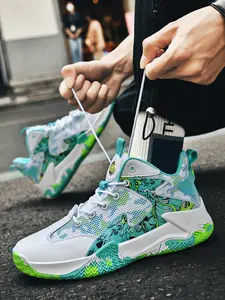 Men's & Women's Graffiti Practical Athletic Basketball Shoes Breathable Mesh Upper Anti-Torsion Rubber Sole Youth Court & Daily Wear - Shock Absorption Anti-Slip Print Splice Street Sports Style