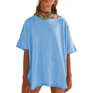 Fashare Women's Oversized T Shirts Casual Summer Crew Neck Loose Dropped Short Sleeve Side Slit Hem Blouse Tunic Tops