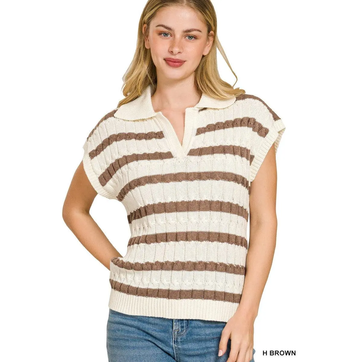 ZA Textured Stripe Sweater Vest