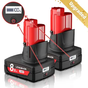 Upgraded 2Pack 8000Ah Replacement for Milwaukee M12 Battery Lithium 12V Battery with LCD Display Compatible with 48-11-2401 48-11-2412 48-11-2411 48-11-2420 48-11-2410 Cordless Tools