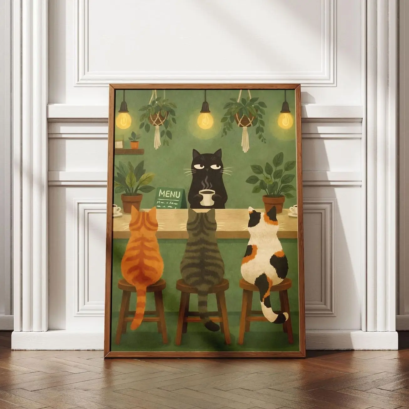 Cat Cafe Wall Art, Barista Cat Coffee Poster, Funny Kitchen Decor, Coffee Bar Artwork, Cat Lover Gift | Unframed 7