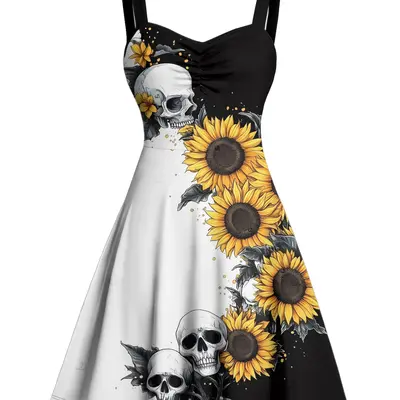 green emerald velvet dress Skull Sleeveless Round Neck Cotton Maxi Dress main image 1