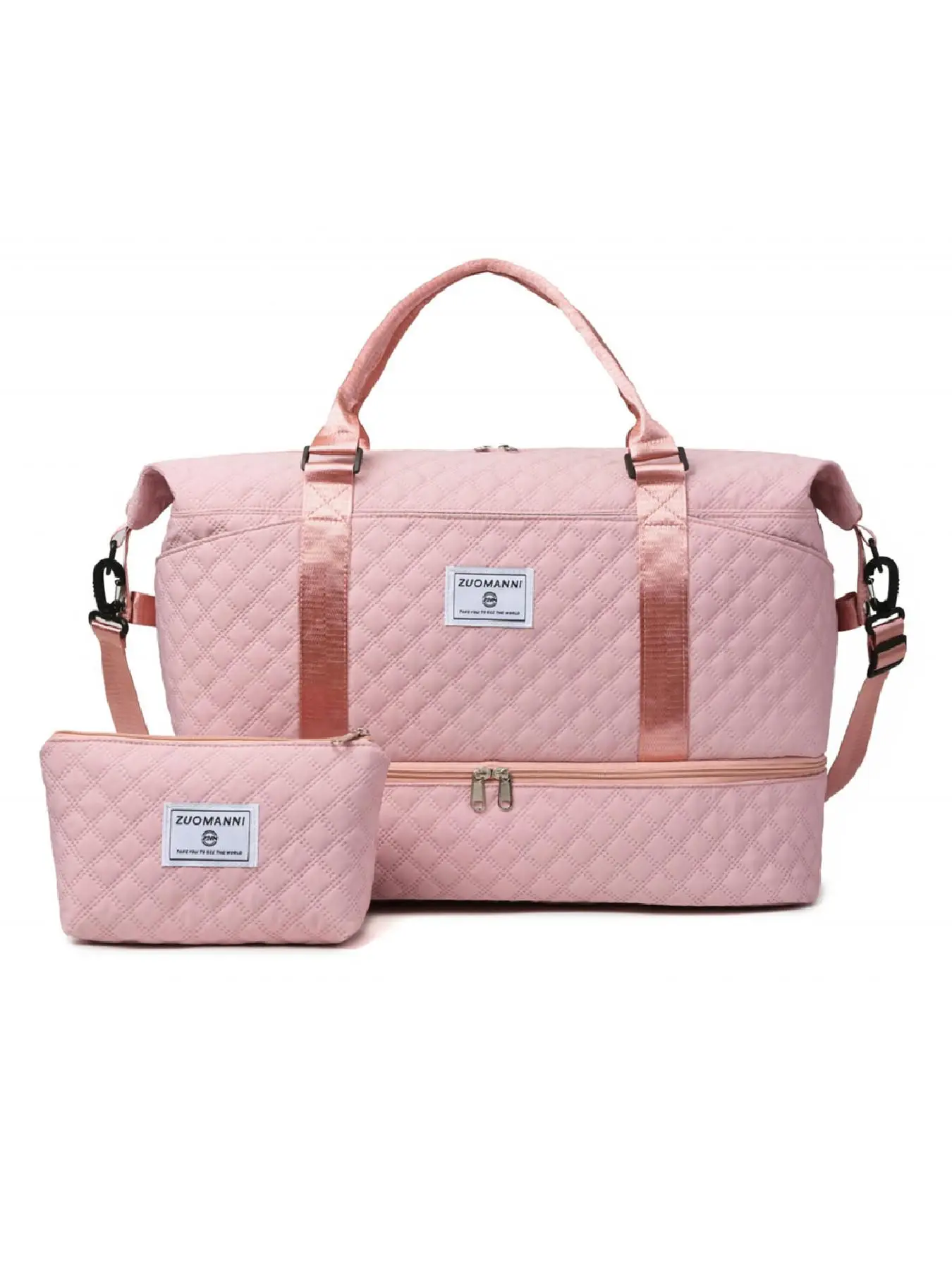 Large Capacity Travel Bag Set, Letter Pattern Zipper Travel Bag with Shoe Compartment, Casual Sports Fitness Bag for Women & Men