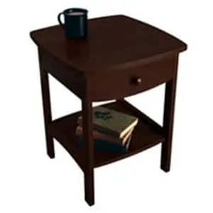 212 MAIN Modern Nightstand - Antique Walnut Beechwood 1-Drawer Wood Bedside Table, Stylish Indoor Furniture for Bedroom