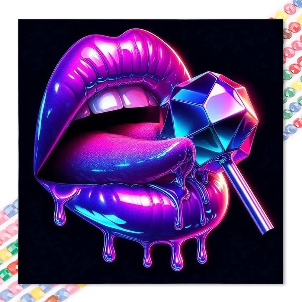 1 DIY diamond painting kit, 5D diamond art set, DIY decoration, sexy lips, neon candy, liquid gloss, Diamond Pattern Design. Diamond painting kit with full round diamonds, mosaic, diamond art, DIY art home decoration, suitable for Christmas.
