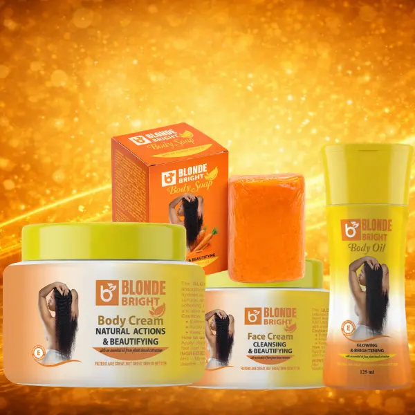 BLONDEBRIGHT FULL SET Body Cream, Face Cream, Oil  With Carrot Soap 4-Piece Beauty Set