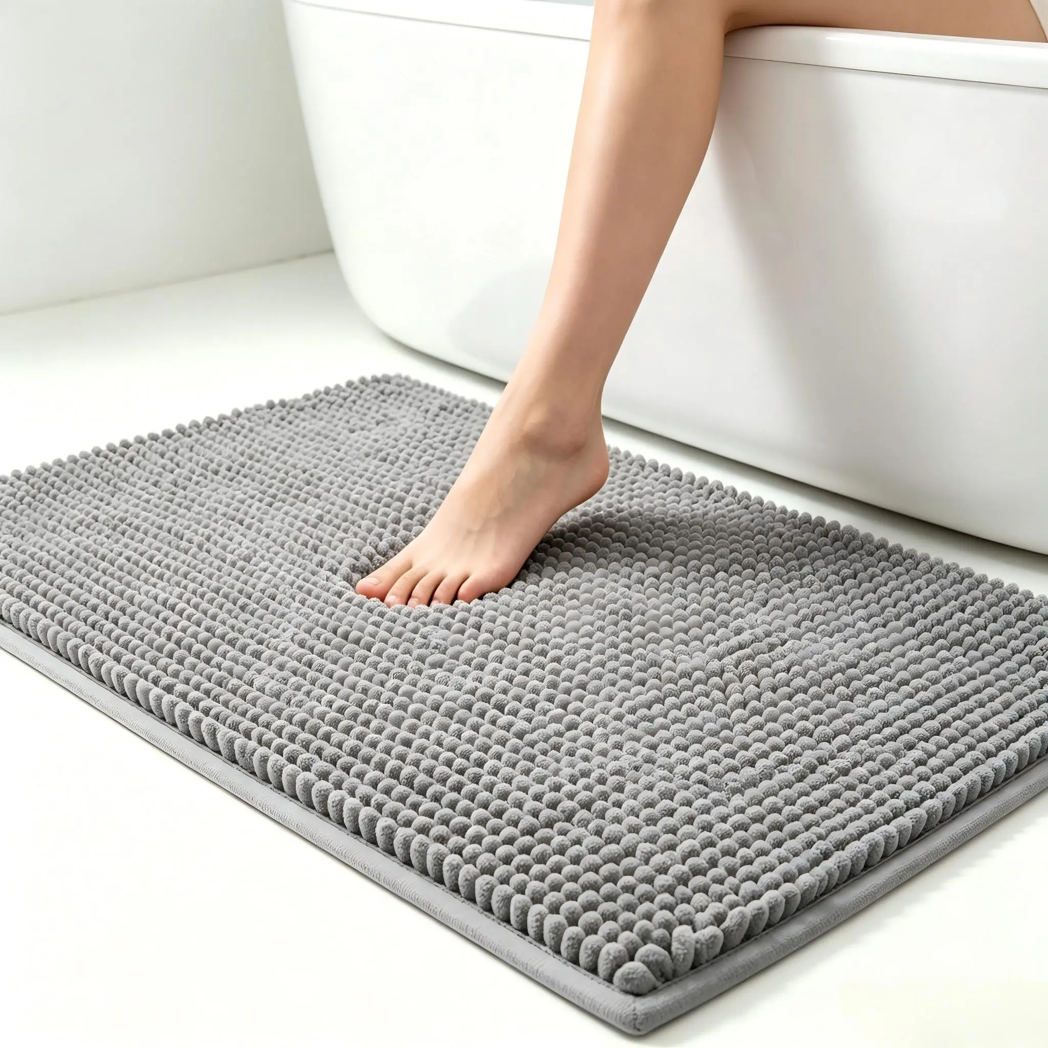 23.6x35.4in Non-Slip Chenille Bath Mat - TPE Backing, Highly Absorbent, Furry Soft, Machine Washable Anti-Slip Backing Bath Mat for Entryway, Easy Clean, Traps Mud & Wet Paws, Anti-Slip Bath Mats, Easy Clean Bath Mats