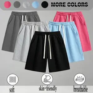Pure color sports drawstring shorts for boys, summer loose-fitting, versatile, multi-color options, basic style, five-inch shorts