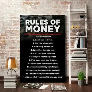 Money Rules Canvas Wall Art - 12 Financial Quotes Dollar Bill Design with $1 Banknote Print,  Motivational Money Management Poster for Home Office, Finance Gift for s, Wealth Building Inspiration