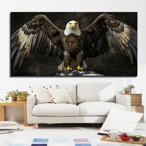 1.5 Inch Thick Solid Pine Wood Frame, Eagle Flying American Flag Canvas Art Print, Independence Day Celebration Wall Decor Hanging Painting For Home, Office, Bar, Pub, Cafe, Bedroom, Ideal Holiday Gift
