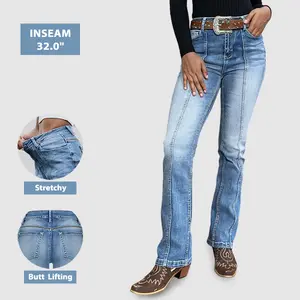 Stitch Detail High Waist Bootcut Jeans Without Belt