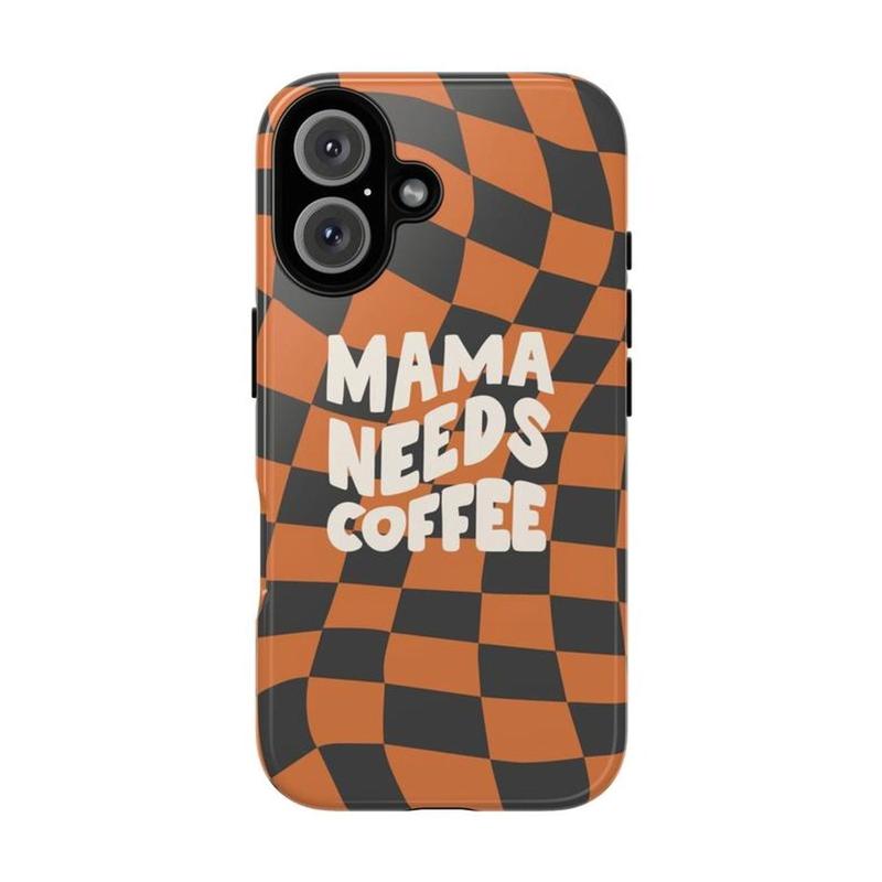 Trendy 'Mama Needs Coffee' Checkered Tough Phone Case, Perfect Phone Cover for Coffee Lovers, gift for her, gift for him 5