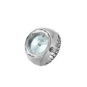 Faceted Bezel Single Crystal Ring Watch in Silver