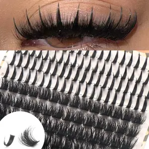 220pcs Cluster Eyelashes - Spiky Lashes + 120D Fluffy Eyelash Extensions, Lengthening Lash Clusters, Thick Lashes, DIY Spiky Lash Grafting, Cartoon Cluster Lash Grafting, Thick Lash Clusters, Eyelash Clusters, Individual Lashes, False Eyelashes