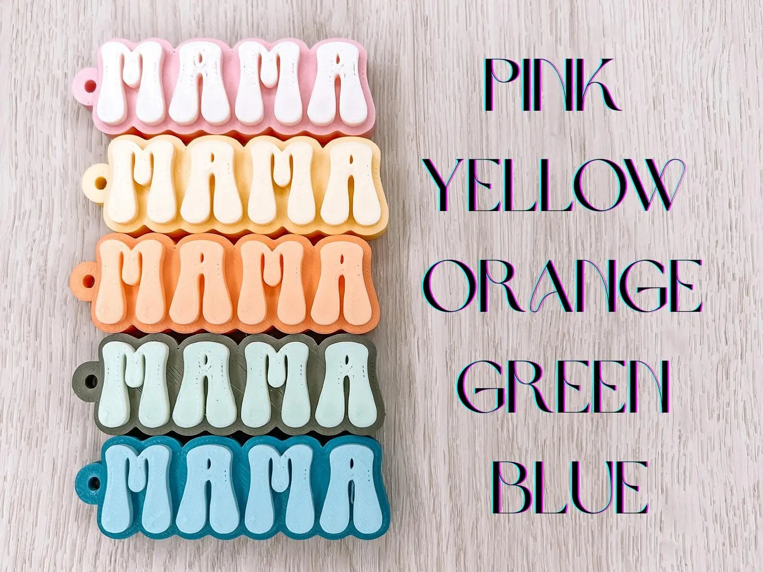 MAMA Keychain Two-Tone Pastel Chunky Letters Includes Keyring Cute