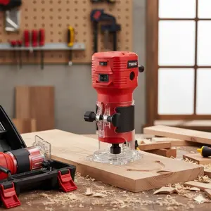 650W Woodworking Trim Router Kit with 12pcs 1/4-inch Bits, 6-Speed Adjustable Handheld Power Tool for Precision Carving, Edge Profiling & Detailed Joinery. Includes Guide & Portable Case.