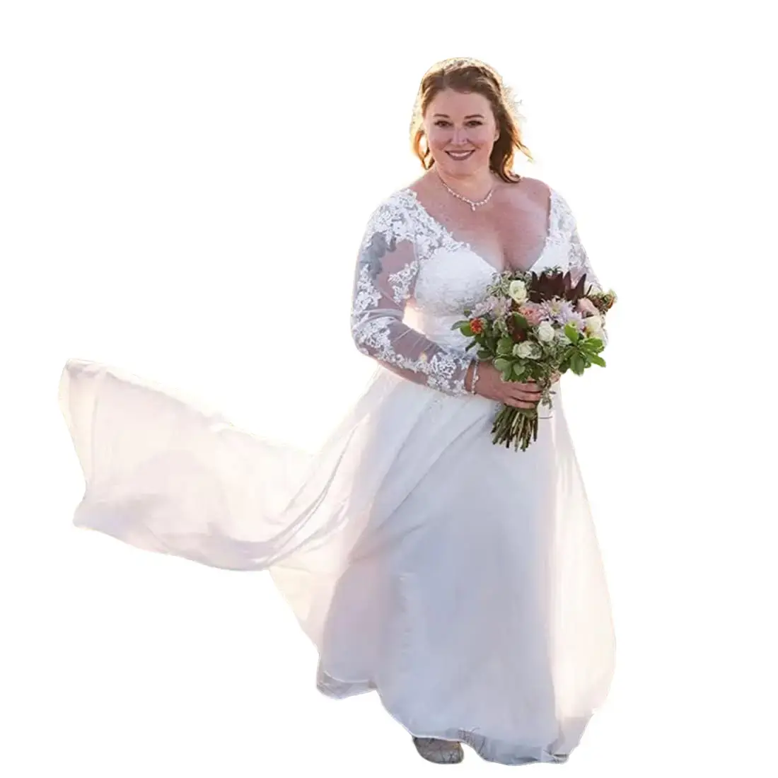 Wedding Dresses for Bride 2025 with Lace Appliques Chiffon a Line Women Dress Long Sleeves Beach Bride Dress DREAMY BRIDAL