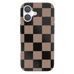 Velvet Caviar Mocha Checkered iPhone Case – Compatible with iPhone 17-11, Pro Max, Pro Plus and Samsung S25-22, shockproof protection – Perfect Valentine's Day gift.