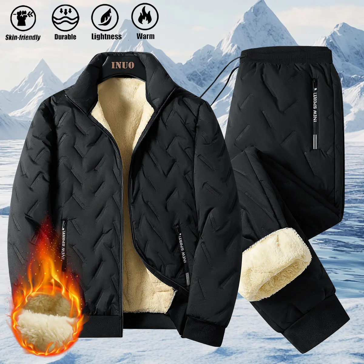 Unisex Winter Sports Clothing Set - Hooded Fleece Jacket, Zipper Opening, Elastic Waistband, Solid Color, Suitable for Home & Outdoor Use, Fitted, S, Solid Tracksuit, Sports Fitness Wear, Thick Fleece