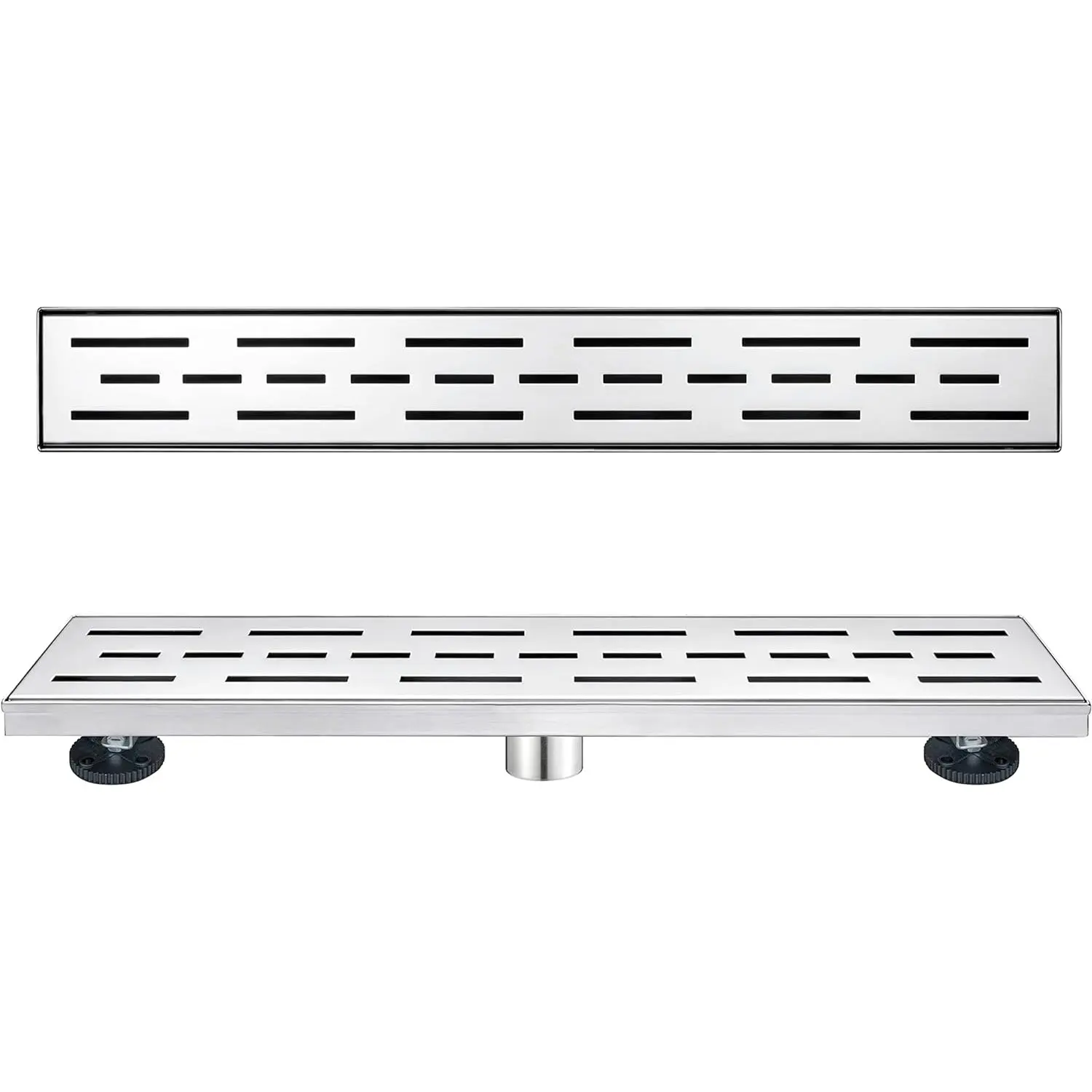Linear Shower Drain 24" with Removable Grate, Brushed Polished 304 Stainless Steel Shower Drain