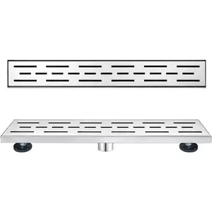 Linear Shower Drain 24" with Removable Grate, Brushed Polished 304 Stainless Steel Shower Drain