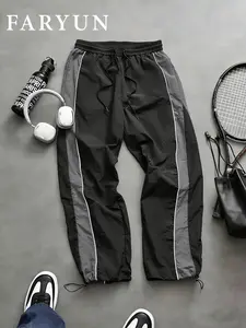 FARYUN Men's Loose-Fitting Elastic Waist Drawstring Pants, Fashionable Sporty Velvet Material, Outdoor Exercise Long Trousers, All Seasons, Jogging Sweatpants